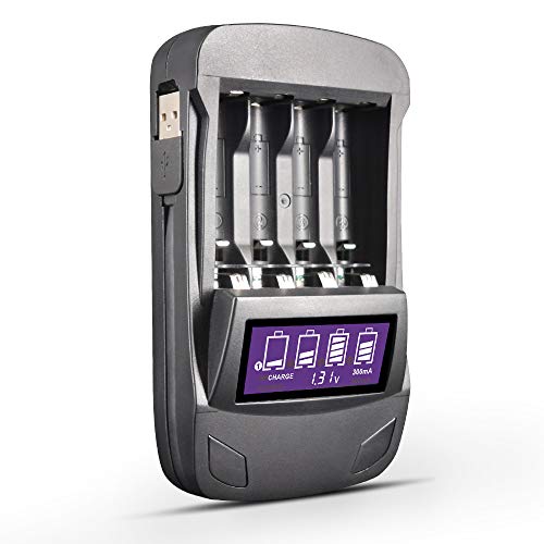 CITYORK 4Slots USB LCD Smart-Ladegerät für AA AAA NI-MH/NI-CD-Akkus mit Lade-, Entlade-, Aktualisierungs- und Spannungstestfunktionen von CITYORK