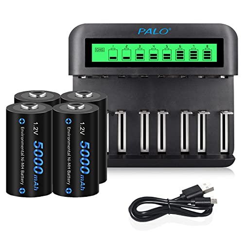 CITYORK Akku LCD Ladegerät Set - Für AA AAA C D Akkus NI-MH/NI-Cd Akkus - mit NI-MH C 5000mAh Akkus (4 Stück) von CITYORK