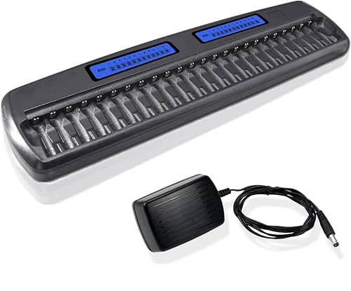 CITYORK Akku Ladegerät, Batterieladegerät AA AAA für AA AAA NI-MH, NI-CD wiederaufladbar Batterien,24-Ladeplatz mit LCD Anzeige von CITYORK