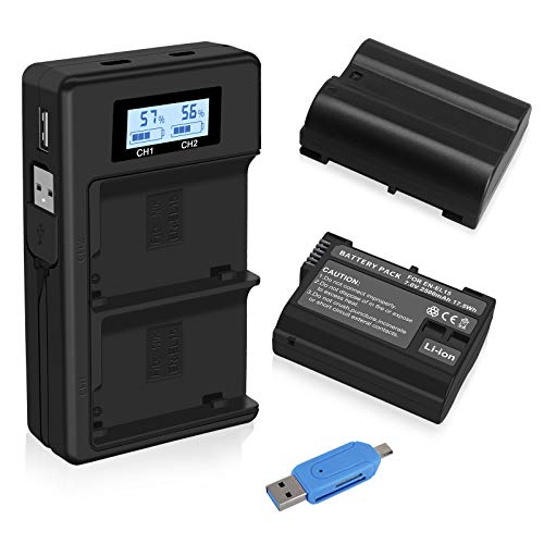 CITYORK EN-EL15 EN-EL15a 2500mAh akku (2er-Pack) und Smart LED Dual Charger für Nikon EN-EL15 / 15a und kompatibel mit Nikon Z6, Z6, D500, D600, D610, D750, D800, D810, D810a, D850, D7100 Kameras von CITYORK