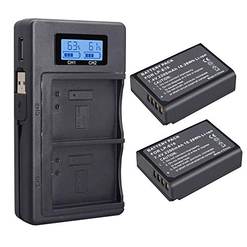 CITYORK LP-E10 2er-Pack 2200mAh Ersatzakku und LCD-Doppelladegerät für Canon EOS Rebel T3 T5 T6 T7 T100 1100D 1200D 1300D 1500D 2000D 3000D 4000D Kuss X50 X70 X80 X90 Kamera CITYORK LP-E10 2er-Pack 2200mAh Ersatzakku und LCD-Doppelladegerät für Canon EOS Rebel T3 T5 T6 T7 T100 1100D 1200D 1300D 1500D 2000D 3000D 4000D Kuss X50 X70 X80 X90 Kamera von CITYORK