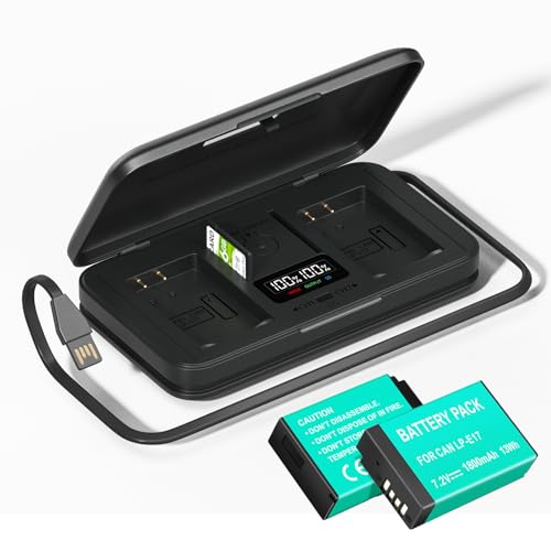 CITYORK LP-E17 Akku-Ladegerät-Set, 1800 mAh Akku (2er-Pack) und USB-Schnellladegerät, für Canon EOS RP, R10, Rebel T6i, T7i, T8i, T6s, SL2, SL3, EOS M3, M5, M6, 200D, 77D, 750D, 760D, 800D, 8000D von CITYORK