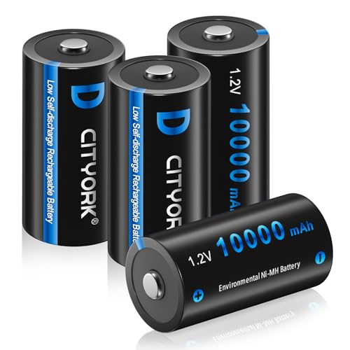 CITYORK Wiederaufladbare Batterien, Akku D 10000mAh 1,2 V NiMH Batterien mit geringer Selbstentladung Ideal für Spielzeug, LED Taschenlampe, Radio, Modellbau UVM (4 Stück) von CITYORK