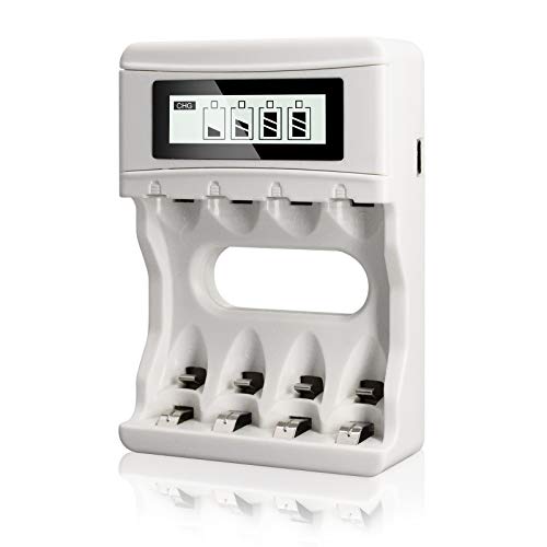 PALO 4Bay / Slots AA/AAA LCD-Ladegerät mit USB-Ladegerät für AA AAA-Akkus NI-MH NI-CD (Weiß) von CITYORK