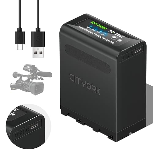 [PD 20W] CITYORK NP-F980 F970 Akku, Ersatzakku mit voller Kapazität 10800mAh für Sony DCR-VX2100,DSR-PD150, passend für alle Geräte mit Sony NP-F Akkus, unterstützt Type-C Quick Input/Output von CITYORK