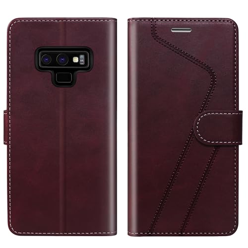 CIVICASE Klapphülle für Samsung Galaxy Note 9, Leder, RFID-Blockierung, Kreditkartenhalter, Folio, magnetischer Ständer, TPU, stoßfest, farblich passend für Samsung Note 9, Weinrot von CIVICASE