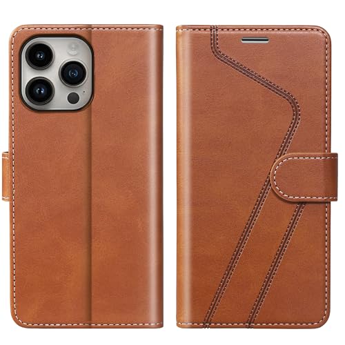 CIVICASE Schutzhülle für iPhone 16 Pro Max, PU-Leder, Flip-Case, RFID-blockierend, Kreditkartenhalter, Folio, magnetischer Ständer, TPU, stoßfest, kompatibel mit iPhone 16 Pro Max, Braun von CIVICASE