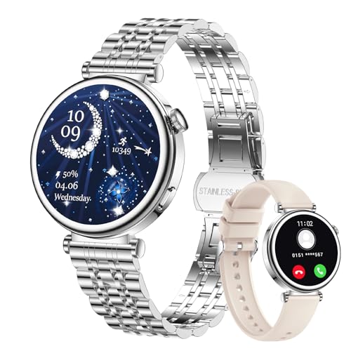 CIVO Smartwatch Damen Fitness Tracker: Silber Rund Fitnessuhr Schrittzähler Sport Wasserdicht IP67 - Blutdruckmessung Pulsuhr Smart Watch Kompatibel Android iOS von CIVO