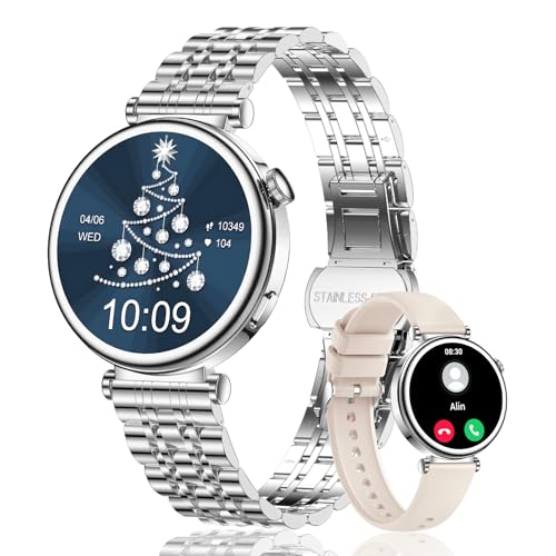 CIVO Smartwatch Damen Fitness Tracker: Silber Rund Fitnessuhr Wasserdicht IP67 - Blutdruckmessung Pulsuhr Smart Watch Kompatibel Android iOS von CIVO
