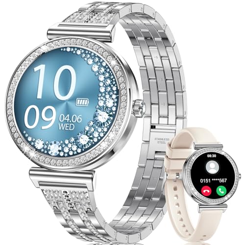 CIVO Smartwatch Damen Fitness Uhren: Wasserdicht Sport Fitnessuhr mit Telefonfunktion - Tracker Pulsmesser Schrittzähler 1,27 Zoll Smart Watch Silber Kompatibel Android iOS von CIVO