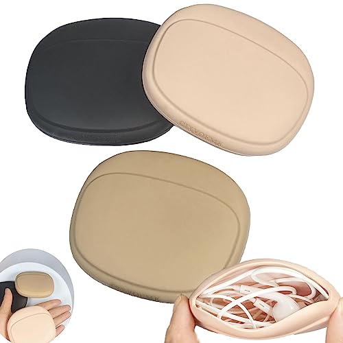 CIXVOEMK Kopfhörer-Organizer aus Silikon – Datenkabel-Aufbewahrungstasche – Mini-Schlüsselbox – tragbare kabelgebundene Headset-Aufbewahrungstasche (schwarz – braun – hautfarben, 3 Stück) von CIXVOEMK