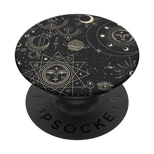 Astrologie Weltraum Sterne Mond Sonne Planeten Muster Schwarz PopSockets mit austauschbarem PopGrip von CJ Grips