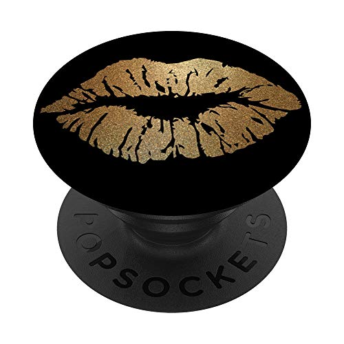 Goldene Lippen Schwarz PopSockets mit austauschbarem PopGrip von CJ Grips