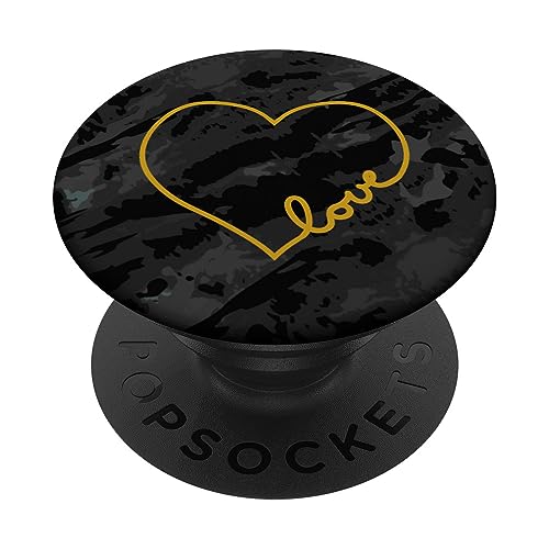 Goldenes Herz Liebe Schwarz PopSockets mit austauschbarem PopGrip von CJ Grips