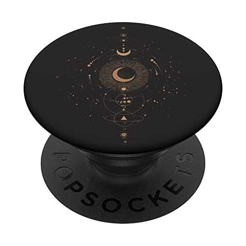 Himmlische Linie Astrologie Sonne Mond Sterne Planeten Schwarz PopSockets mit austauschbarem PopGrip von CJ Grips