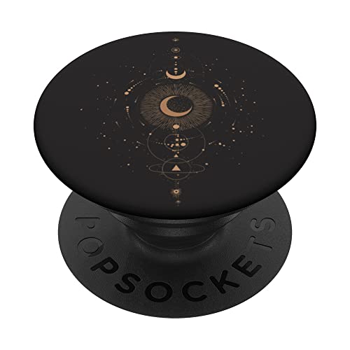 Himmlische Linie Astrologie Sonne Mond Sterne Planeten Schwarz PopSockets Klebender PopGrip von CJ Grips