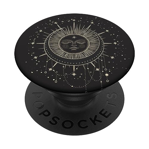 Mond Sonne Sterne Astrologie Schwarz PopSockets Klebender PopGrip von CJ Grips