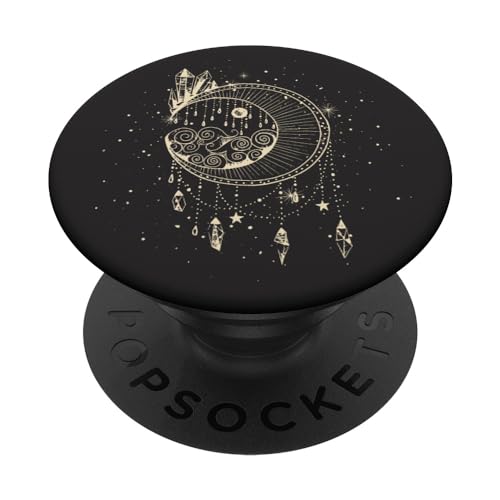 Mond mit Kristallen Traumfänger Astrologie schwarz PopSockets mit austauschbarem PopGrip von CJ Grips