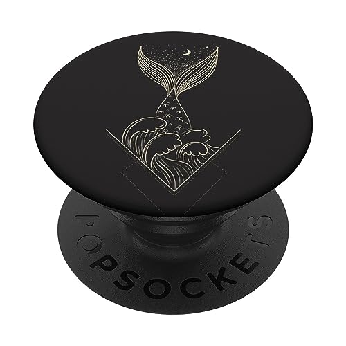 Mystic Mermaid Waves Sea Stars Moon Schwarz PopSockets Klebender PopGrip von CJ Grips