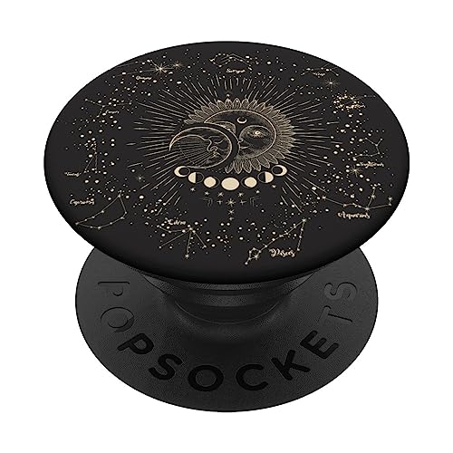 Sternzeichen Mystic Astrologie Mond Sonne Sternzeichen Schwarz PopSockets mit austauschbarem PopGrip von CJ Grips