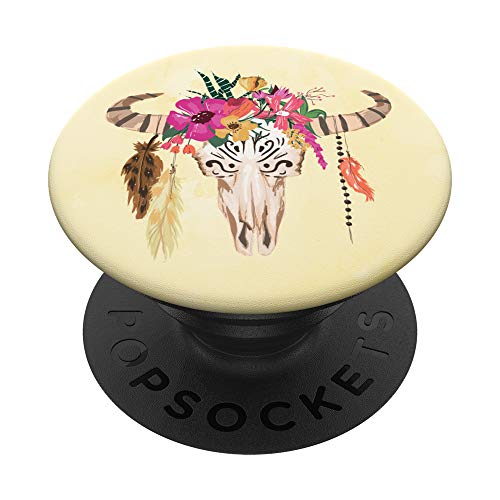 Stier Kuh Schädel Boho Gelb - PopSockets Ausziehbarer Sockel und Griff für Smartphones und Tablets von CJ Grips