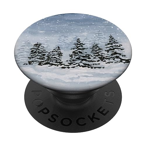 Aquarell Winter Kiefern Schnee PopSockets mit austauschbarem PopGrip von CJ Merch