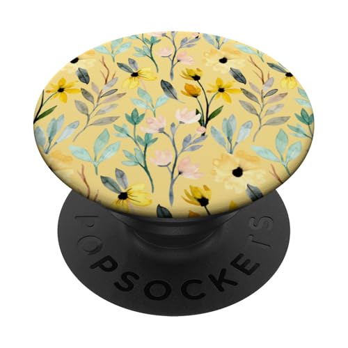 Aquarellblumen, botanisches Muster, Gelb PopSockets mit austauschbarem PopGrip von CJ Merch