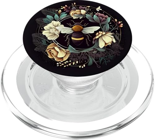 Biene Blumen Blüten Boho Pastellfarben Schwarz PopSockets PopGrip für MagSafe von CJ Merch