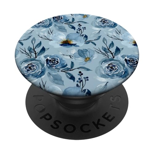 Blaues Aquarell-Blumen-Muster PopSockets Klebender PopGrip von CJ Merch