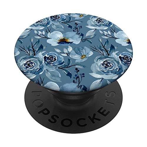 Blaues Aquarell-Blumenmuster PopSockets mit austauschbarem PopGrip von CJ Merch