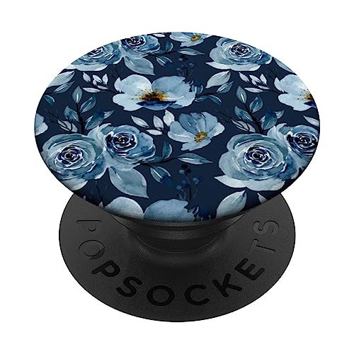 Blaues Aquarell-Blumenmuster PopSockets mit austauschbarem PopGrip von CJ Merch