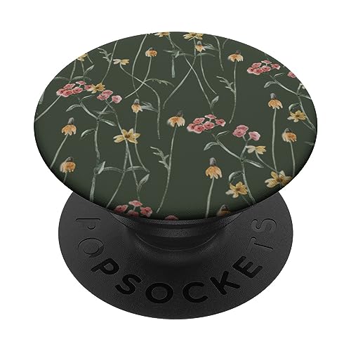 Wildblumen Blumenmuster Dunkelgrün PopSockets mit austauschbarem PopGrip von CJ Merch