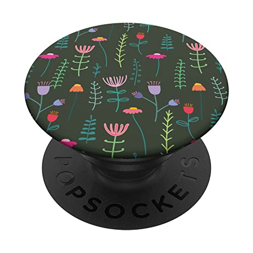 Wildblumen Blumenmuster dunkelgrün PopSockets mit austauschbarem PopGrip von CJ Merch