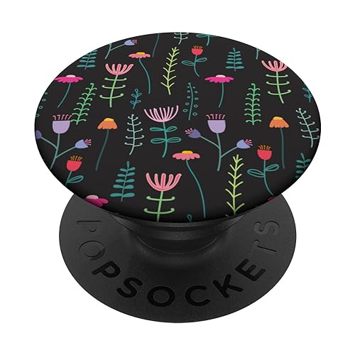 Wildblumen Foral Muster Schwarz PopSockets mit austauschbarem PopGrip von CJ Merch