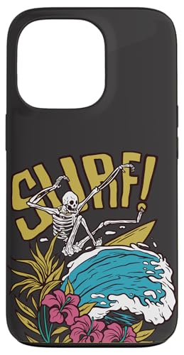 Hülle für iPhone 13 Pro Skelett Totenkopf Surfer Surfen Surf Wave Schwarz von CJ Phone Cases