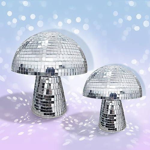 2 Stück Pilz Disco Kugel, CJBIN Silber Discokugel Pilz, Deko Discokugel Pilz, Disco Ball Pilz für Heimdekorationen, Bühnenrequisiten, Spielzubehör, Schulfeste, Partyartikel und Zubehör von CJBIN