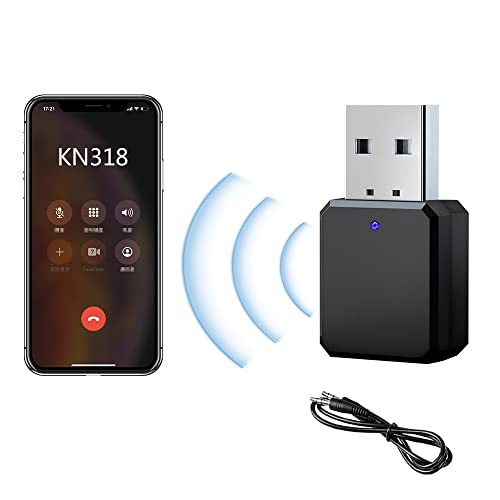 CJBIN USB Bluetooth Adapter,Bluetooth Empfänger 5.1 mit 3.5mm Audiokabel,Tragbarer Mini Audio Adapter Sender Receiver,AUX/USB Dual Ausgang,Eingebautem Mikrofon,für Stereoanlage/Kopfhörer/TV/Auto von CJBIN