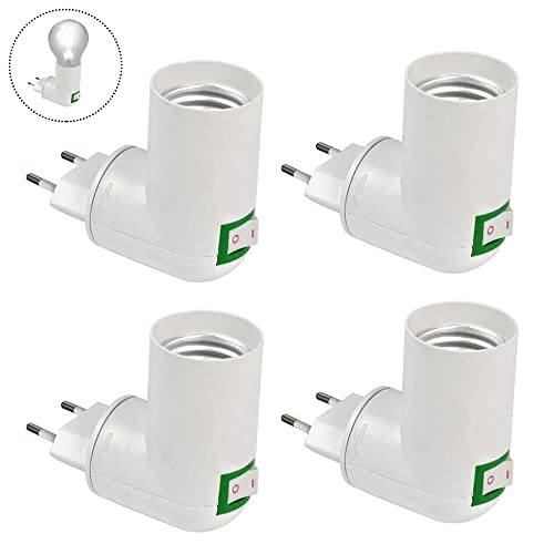 Lampenfassung mit Schalter, CJBIN 4 Stück E27 Fassung mit Stecker, Lampenfassung E27 mit Schalter, Lampenfassung Steckdose, Lampensockel E27, für Garagenlampe, Wandleuchte, Küchenlampe, Kellerdecke von CJBIN