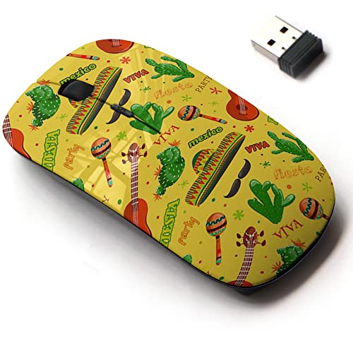 CJCBROES 2,4 G kabellose Maus mit niedlichem Musterdesign für alle Laptops und Desktops mit Nano-Empfänger – Fiesta Party Mexican von CJCBROES