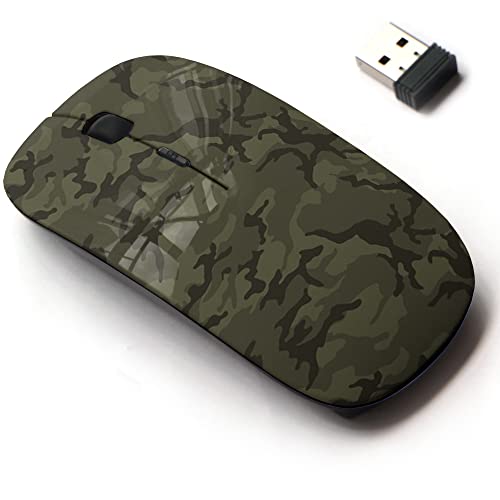 CJCBROES 2,4 G kabellose Maus mit niedlichem Musterdesign für alle Laptops und Desktops mit Nano-Empfänger, Armeegrün, Camouflage von CJCBROES