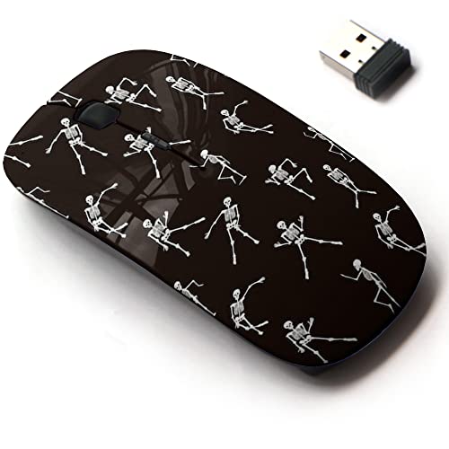 CJCBROES 2,4 G kabellose Maus mit niedlichem Musterdesign für alle Laptops und Desktops mit Nano-Empfänger, tanzende Skelette von CJCBROES