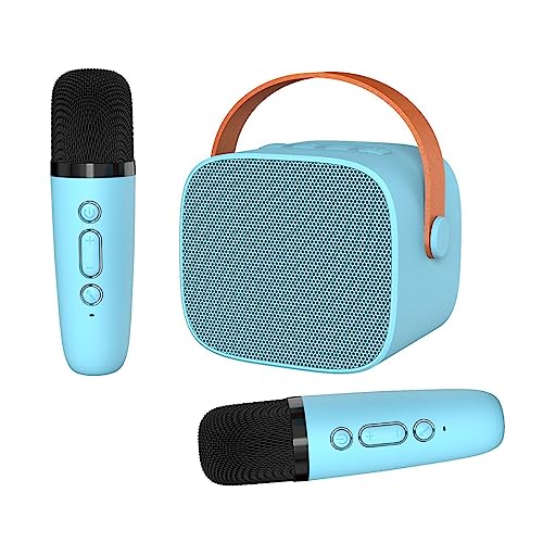 Kinder Karaoke Maschine, Tragbarer Mini Bluetooth Karaoke Lautsprecher mit 2 kabellosen Mikrofonen, Kabellos Mikrofon Karaokemaschinen mit Stimme Wechselnde (Blau) von CJHZQYY