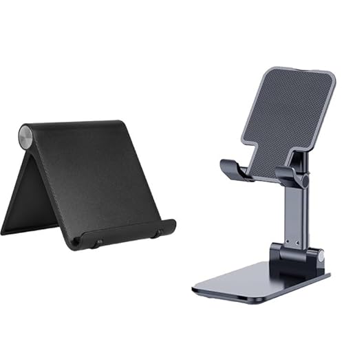 1 STÜCK Tablet Halterung und 1 STÜCK Handyständer, Verstellbarer Halter Falten für Tablet Ständer und Handy Halter, Tragbar und Platzsparend für iPad Halterung Kompatibel, Dreiecksform (Schwarz) von CJMUQHEHH