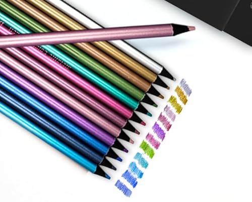 12 Stück Buntstifte Metallische Farben zum Ausmalen, Zeichnen und Basteln von Grußkarten, Metallic-buntstifte Geburtstagsgeschenk für Kinder,Buntstifte für Erwachsene Tragbare Zeichenstifte【12 Farben】 von CJMUQHEHH