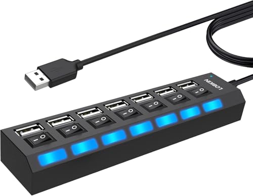 USB Hubs, Tragbarer USB Verteiler mit 7 Ports und Einzelnen LED Schaltern, Hi Speed Hub mit Netzteil für Laptop, PC, für MacBook und Weitere Geräte, Tragbar und Praktisch USB Hubs, Tragbarer USB Verteiler mit 7 Ports und Einzelnen LED Schaltern, Hi Speed Hub mit Netzteil für Laptop, PC, für MacBook und Weitere Geräte, Tragbar und Praktisch von CJMUQHEHH
