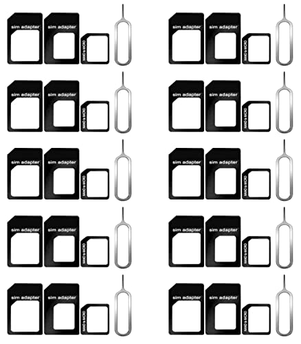 10 Stück SIM-Karten-Adapter, 4-in-1 Standard-SIM-Konverter-Werkzeug-Set mit Stahlfach Auswurfstift, Nano-SIM-Adapter/Mikro-SIM-Adapter/Nano auf Micro-Adapter von CKANDAY