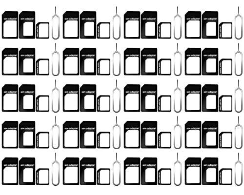 20 Pack SIM Card Adapter Kit, 4 in 1 Nano Micro Standard Converter Kit with Steel SIM Tray Eject Pin 1, Black von CKANDAY