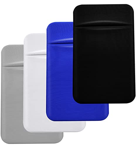 4 Pack Handy-Kartenhalter mit selbstklebendem Aufkleber für die Rückseite des Handys dehnbarer, Stoff Kartenhülle für Ausweis Kreditkarten zum Aufkleben auf Brieftasche für Android-Smartphones von CKANDAY