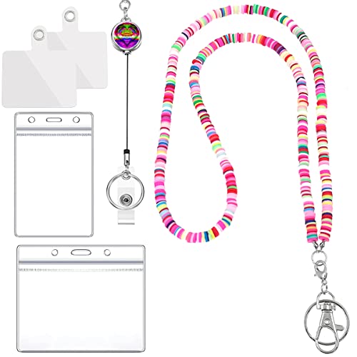 Boho-Perlen-Schlüsselbänder für Ausweisabzeichen mit 2 Schnallen + 2 Stile Ausweishalter + 2 Handy-Haltebänder niedliches Schlüsselband Lehrer einziehbare Abzeichenrolle Lanyards Halskette von CKANDAY