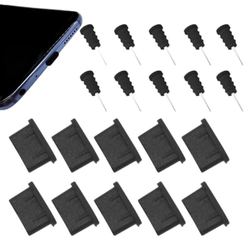 CKANDAY 10 Paar USB C-Staubstecker-Set für Ladeanschluss und Kopfhöreranschluss Typ C, Silikon-Staubschutzkappen Kompatibel mit Samsung S10-, Note-, Pixel-, One Plus-, neuesten 12-, 13- und 15-Zoll von CKANDAY